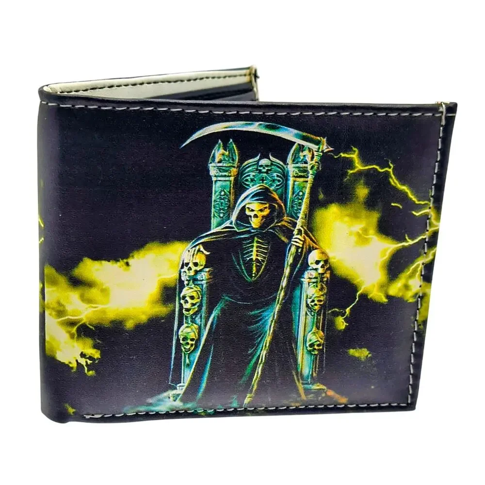 Handcrafted Men’s Full‑Size Wallet – Vegan Leather, Grim Reaper Throne & Scythe